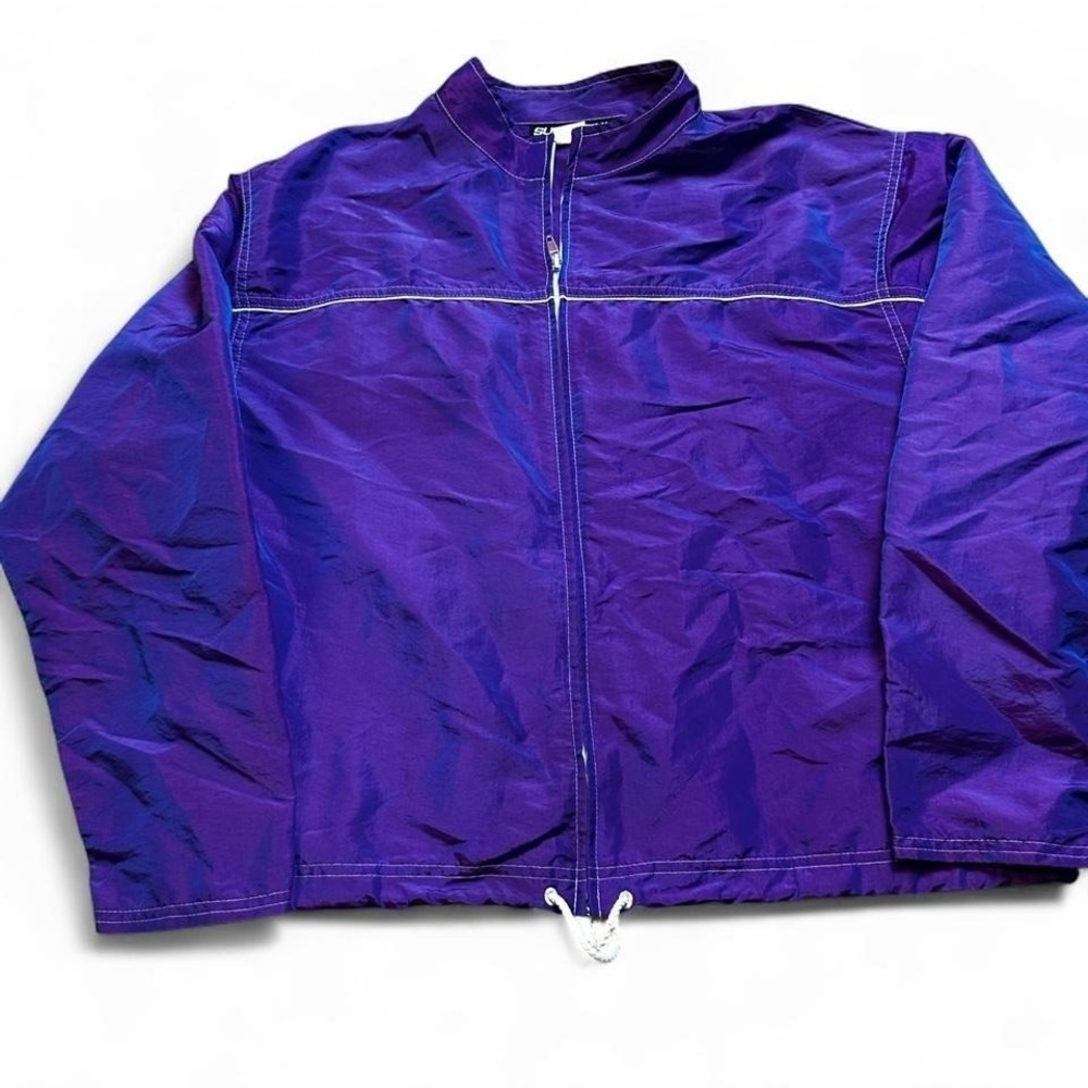 Vintage iridescent surf style purple full zip windbreaker jacket size medium